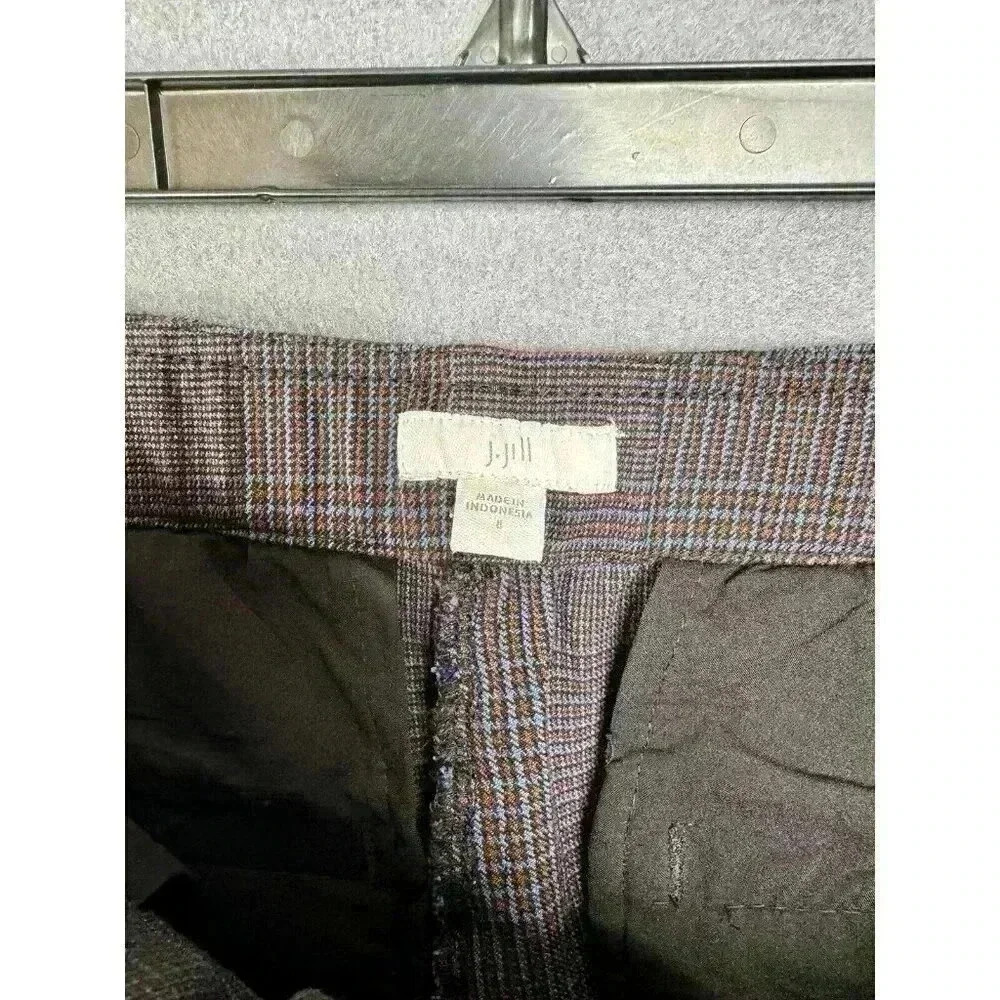 J. Jill Plaid Pants Size 8 Brown Blue Brushed Twill Bi-Stretch Ankle Button Zip - Picture 6 of 12